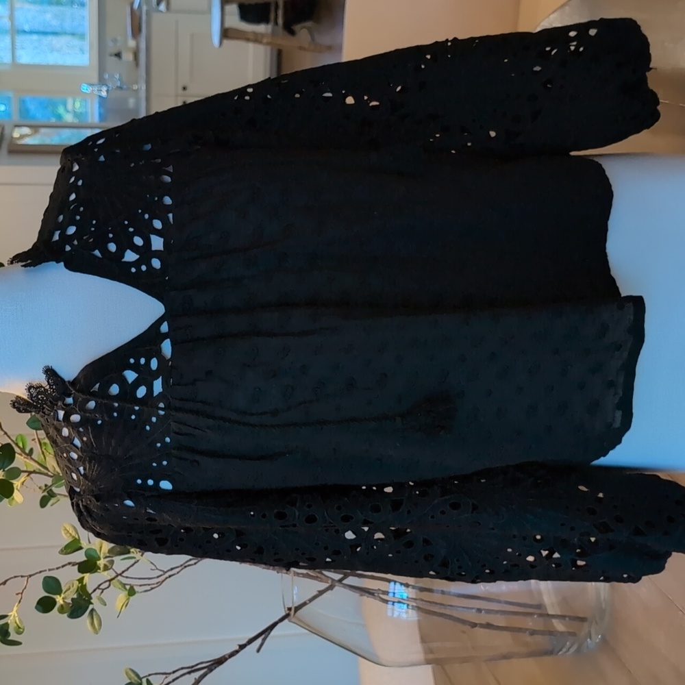 Aqua lace tassel top small